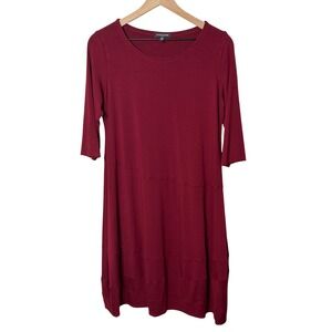 Eileen‎ Fisher Red Dress Knit 3/4 Sleeve Panel Dress Casual Career Lagenlook